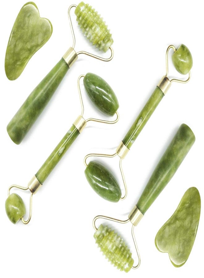 TIHOOD 6PCS Massage Tools Kits, 4 PCS Jade Roller Facial Ridged Roller Kits Skin Roller with 2 Pieces Scraping Massage Tools Anti Aging and Wrinkles for Face, Eye, Neck, Body for Lymphatic Massage - Image 1